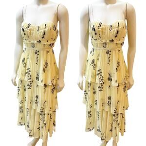 Self-Portrait Floral Tiered Midi-Dress Chiffon Yellow Floral size 6